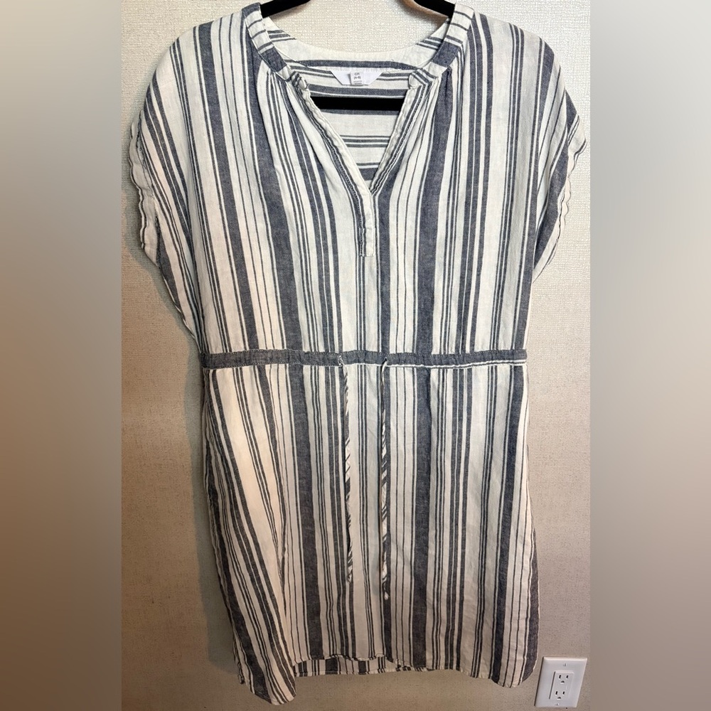 Time and Tru Navy and White Striped Linen-Blend Dress